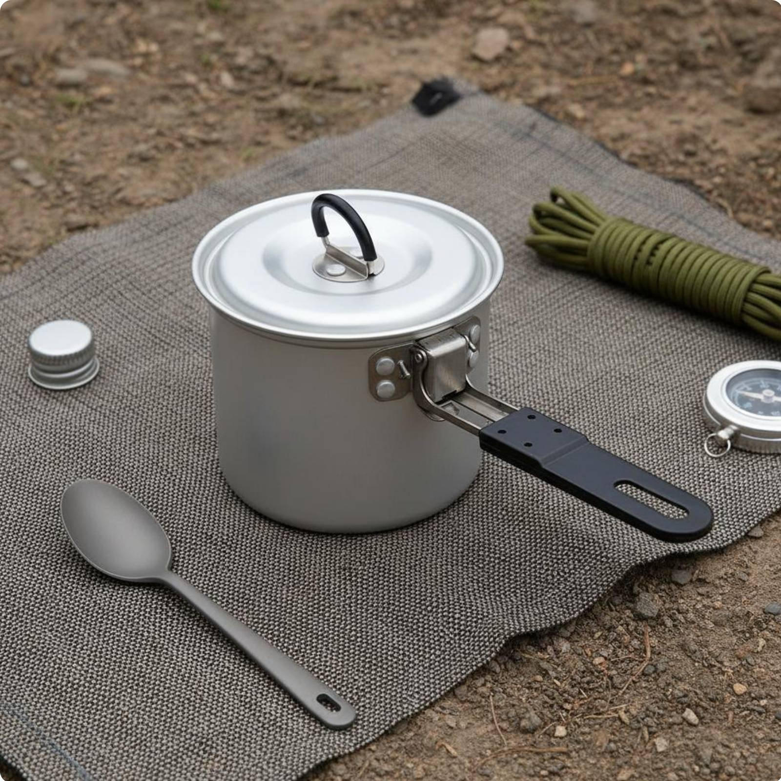 Portable Camping Pot Lightweight Folding Handle Saucepan MultiFunctional Single Person Mess for