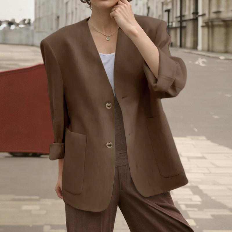 ZANZEA Women Autumn V-Neck Padded Shoulder Long Sleeve Suit Jackets