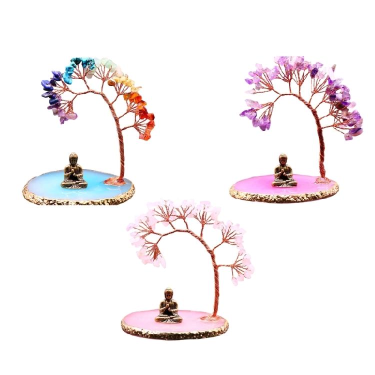 Buddhas Statue and Crystal Tree,Money Tree for Wealth and Good Luck Yogas Meditations Decors for Home Spiritual Room