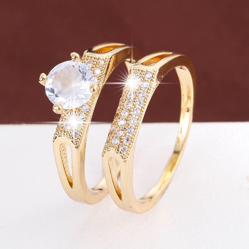 Elegant Geometric Women s Ring Set with Cubic Zirconia - Cross-border Couple Rings Size 9