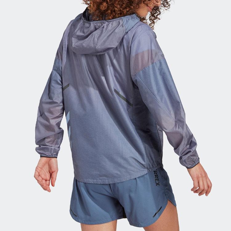 adidas Agravic Windweave Trail Logo Print Outdoor Sports Hooded Jacket Women Jackets Miracle-Blue-Grey HT9407