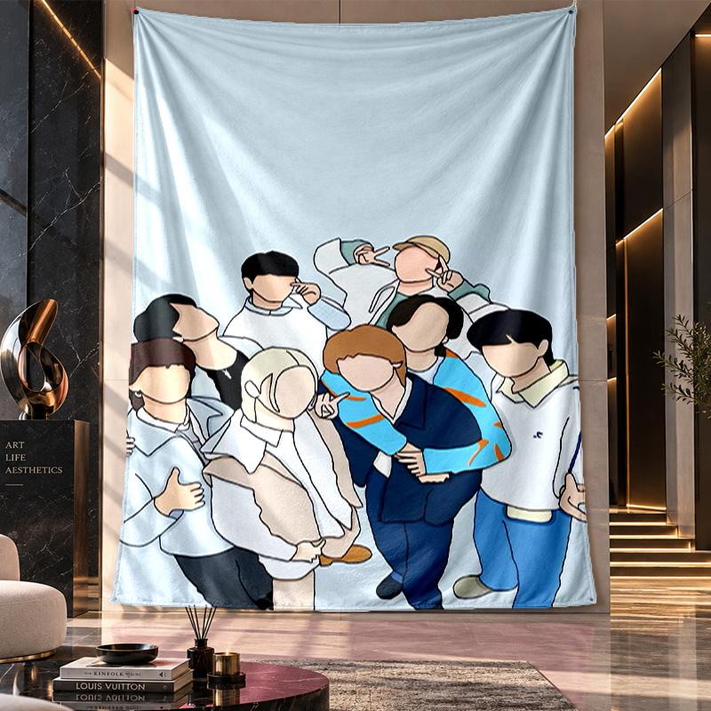 Wandbehang Wandteppich,Stray Kids Bedruckter Stoff Hintergrund für Schlafsaal Zimmer Party Dekoration