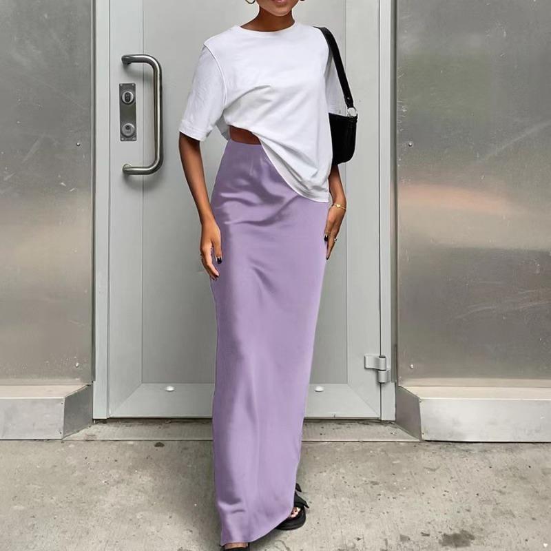 2026 Summer Simulated Silk Satin Skirt Woman Wrap Hip High Waist Solid Vintage Skirts Women Casual Elegant Mermaid Skirt Female Clothing 24132