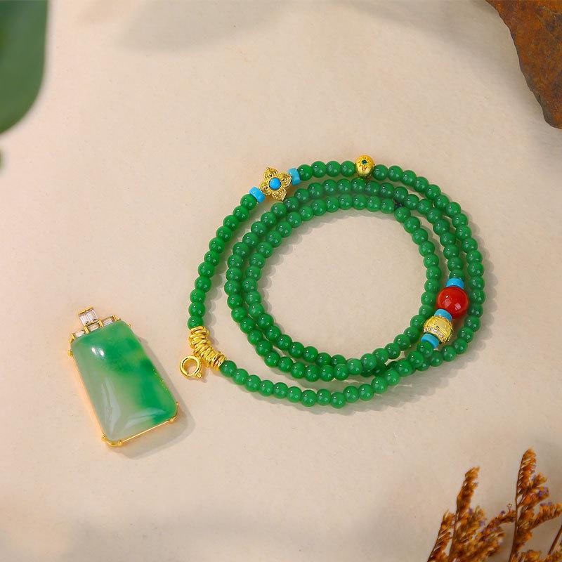 Elegant Jade Flower Pendant Sweater Chain - Versatile Autumn/Winter Necklace for Men & Women