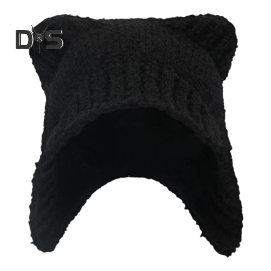 

Зимняя вязаная шапка в форме мультяшного медведя, толстая плюшевая, со шнуровкой, вязаная, морозостойкая, ветрозащитная, для девочек, для активного отдыха на природе чёрный