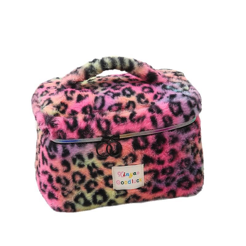 Leopard Print Plush Cosmetic Wash Bag and Warm Scarf Set