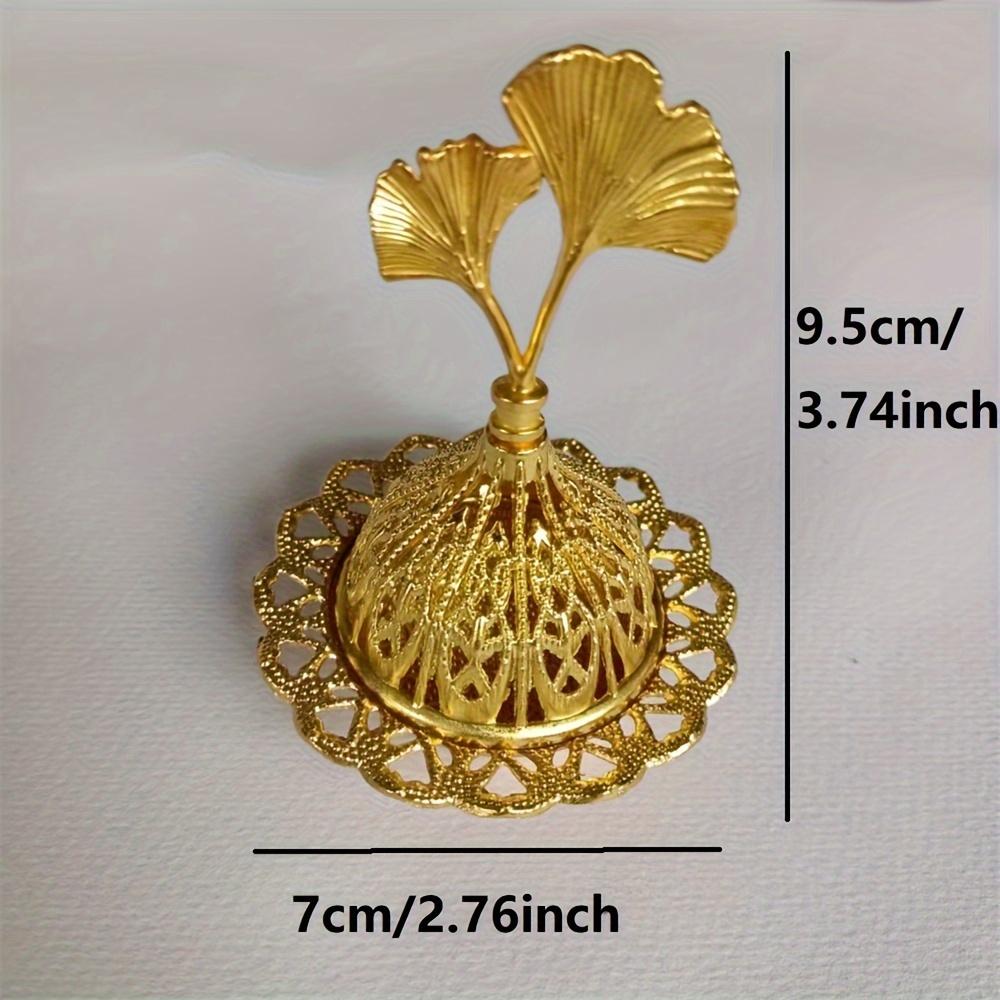 A set of metal incense burners in vintage Arabic style gold incense burner with backflow effect, decorative incense candle burner, ash tray, desktop Ginkgo leaf