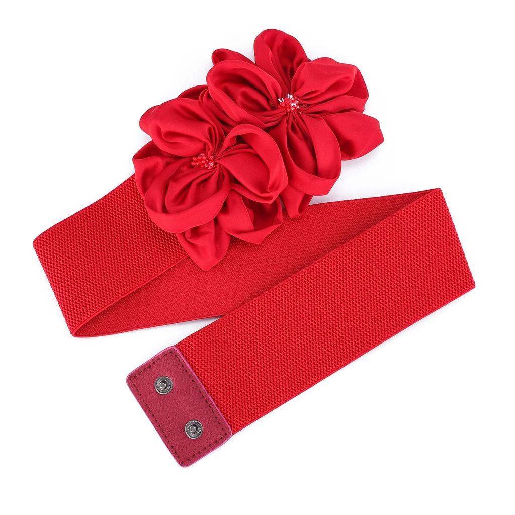 Ladies Flower Decorative Dress Waist Tie Skirt Belt Black Bow Elastic Waist Seal