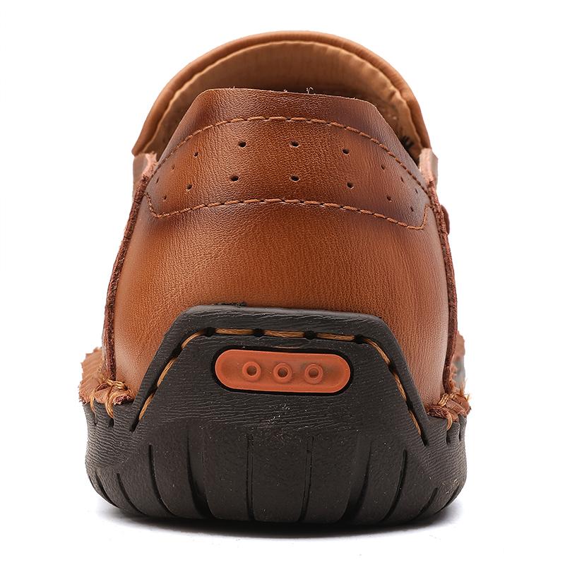 Men's Comfortable Casual Flat Heel Leather Shoes Handmade Male Breathable Vintage Trendy Slip-On Adult Footwear Walking Shoes