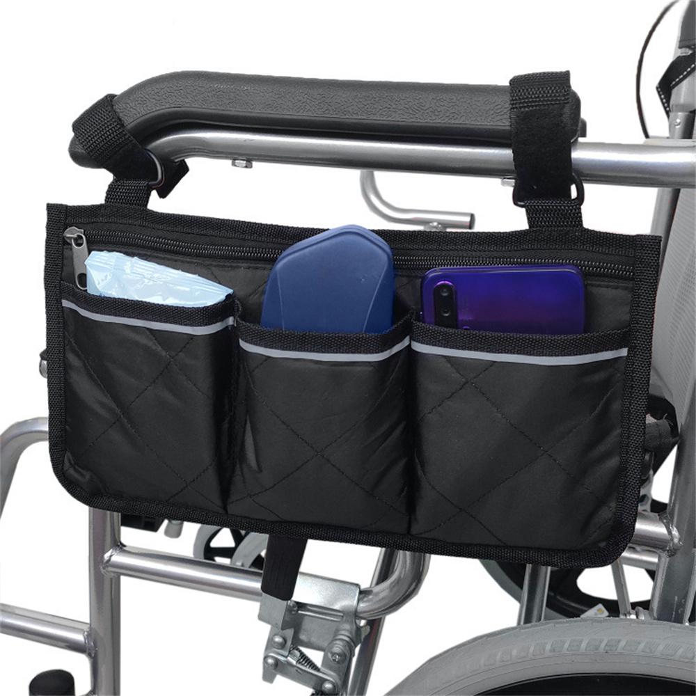 Outdoor Wheelchair Side Pocket Organizer Holder Pouch Armrest Storage Bag Black