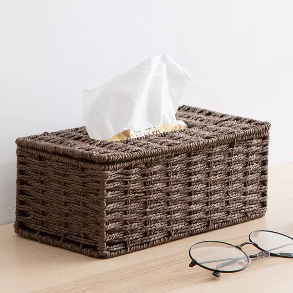 Hand Woven Rattan Woven Tissue Box Japanese Style Napkin Holder Creative Storage Box  Home