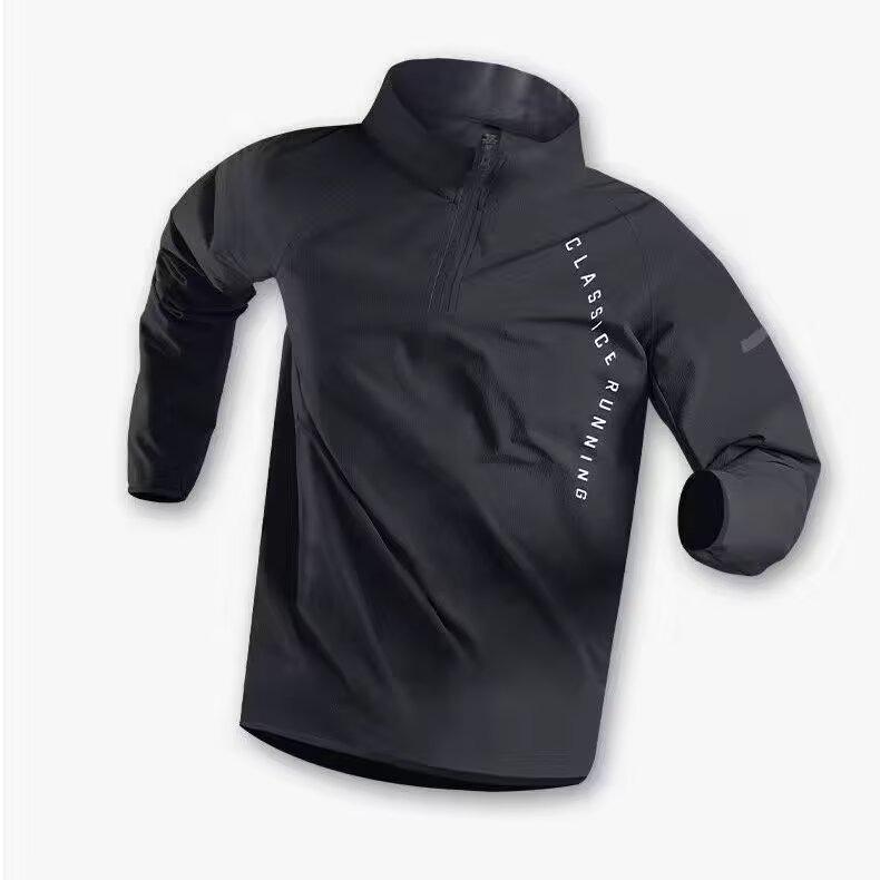 

Унисекс быстросохнущий костюм с длинным рукавом для бега и велоспорта на осень и весну, с тренировочным воротником-стойкой на молнии до половины XL чёрный