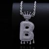Stylish Hip Hop Zircon Crown Pendant Necklace with 26 English Letters for Women