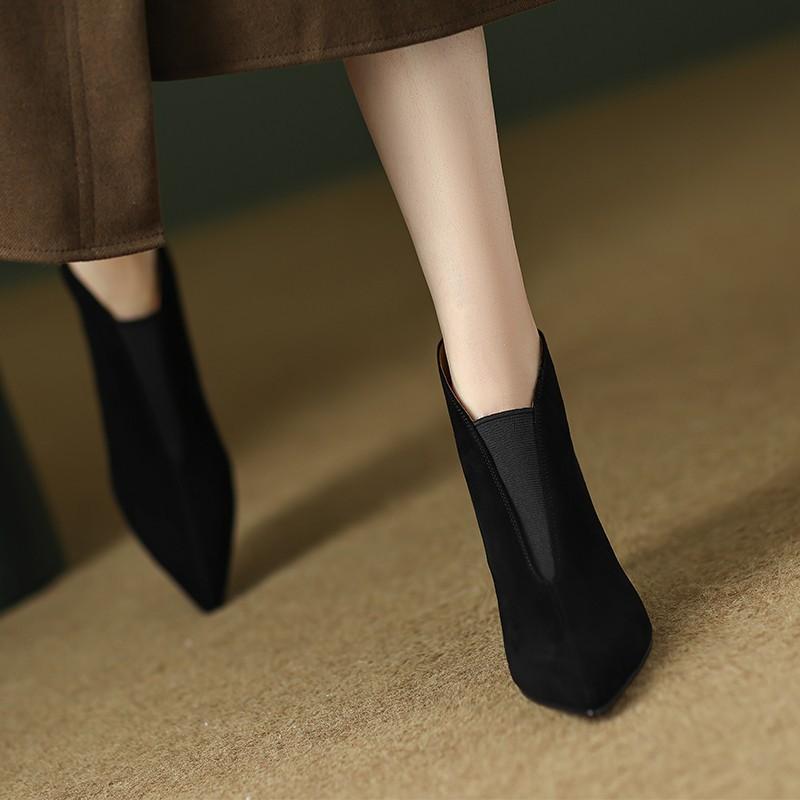 New Short Boots Women's Celebrity Style Slim Heel Pointed High Heels
