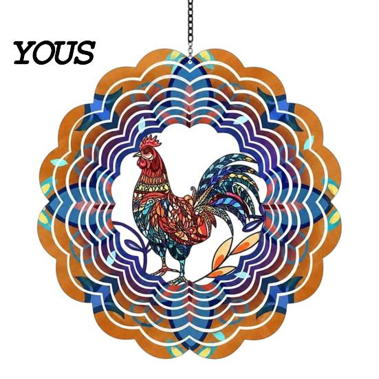 Decorative Spinner for Trees And Fences Outdoor Owl/Hummingbird/Flower/Tree of Life/Rooster Wind Spinners, Reflective Spinners Garden Decor,