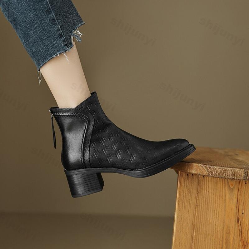 Stivali da Donna Autunno 2026 Comodi Antiscivolo Stivaletti da Esterno con Zip Tacco Medio alla Moda Casual Stivaletti Corti Botas Mujer