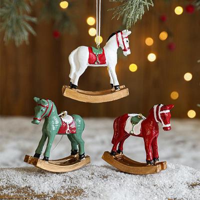 Cross-Border Painted Resin Wooden Horse Christmas Tree Ornament