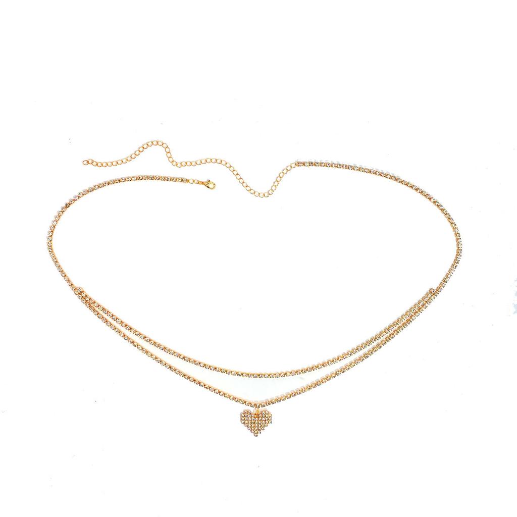 Charm Full Rhinestone Heart Teardrop-shaped Butterfly Pendant Double-layer Bikini Waist Chain for Women Beach Sexy Body Jewelry