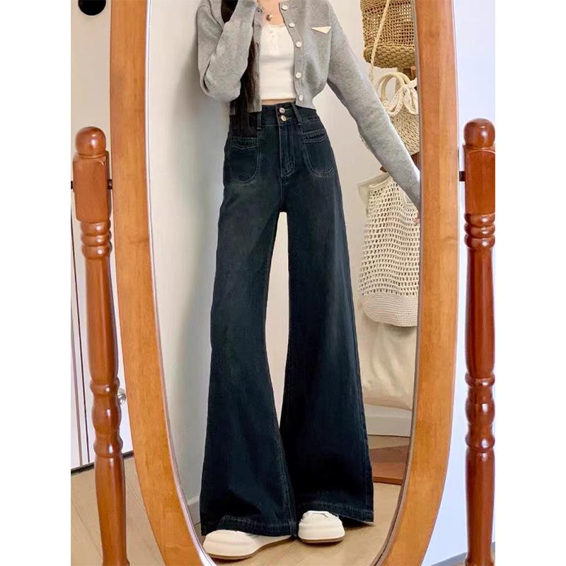 Plus Size Retro High Waist Fleece-Lined Wide Leg Jeans for Women - Winter 2025 Loose Straight Leg Trousers.