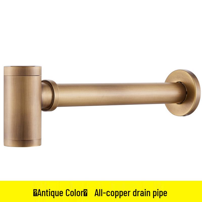 All-Copper Wall-Mounted Sink & Washbasin Drain Pipe, Odor-Proof Drainer Accessory