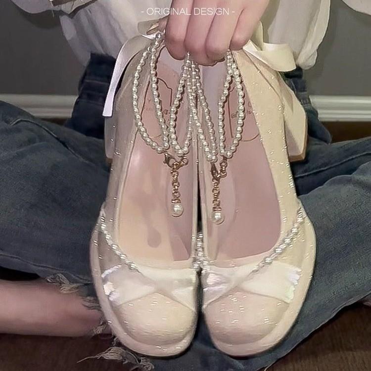 Fashion 2025 Brand Ladies Shoes Shallow Women's High Heels Fashion String Bead Dress Best Seller Comfortable Elegant Mary Jane Shoes