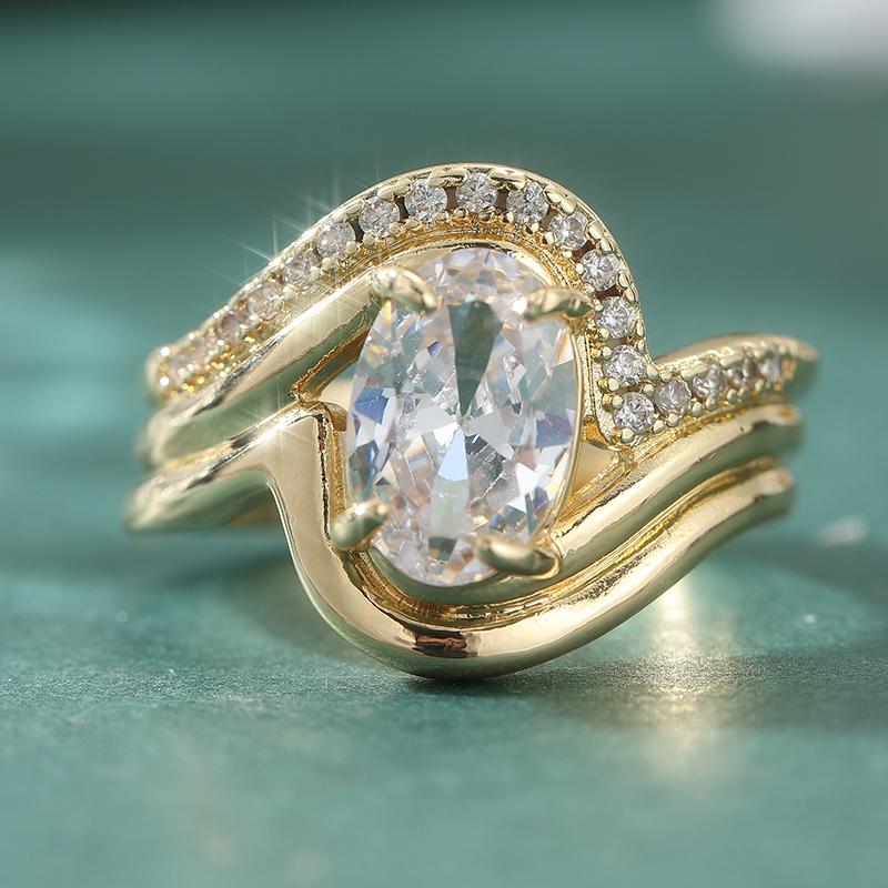 Elegant Inlaid White CZ Women's Ring Gorgeous Gold Color Geometry Daily Wear Party Jewelry Anniversary Gift