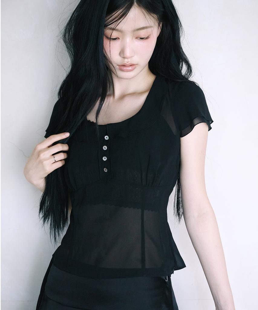 Leijeumiya One Sheer Blouse [Black]