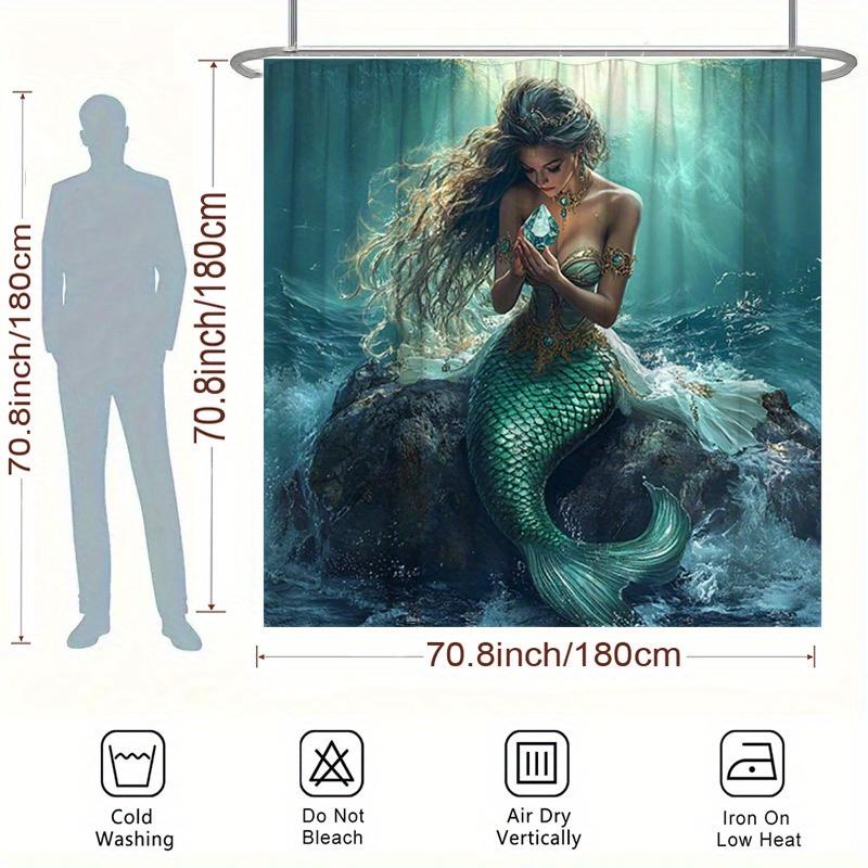 1ks Zlatý ocas mořské panny Podvodní sprchový závěs - Magická koupelnová dekorace, Polyester, Pratelný, 70,8x70,8 palce, Sušit na šňůře, n