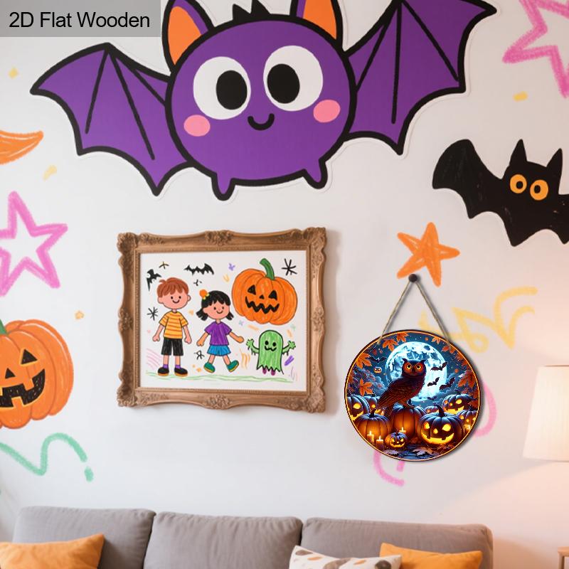 2pcs Russian Wooden Halloween Sign with Owls Pattern - Unique Decorative Plaque & Sign - Ideal for Wall, Front Door Decor