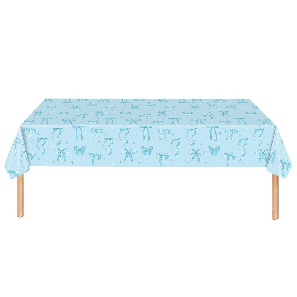 

New Bow Birthday Theme Table Clothes Plastic Disposable Table Cover Waterproof Rectangular Tablecloth for Girls Kids синий