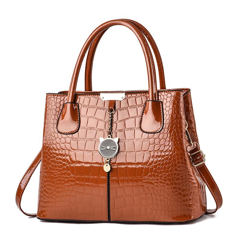 Women's Large Capacity Bright Leather Handbag - 2025 Autumn/Winter Stone Pattern Shoulder Bag