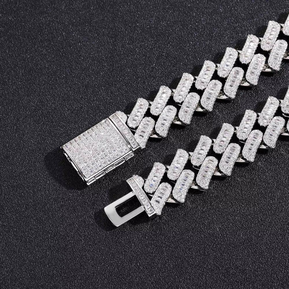 Fashion Hip Hop Jewelry 16mm Wide Iced Out Round and Baguette Zircon Strips Miami Cuban Link Chain Bracelet for Men