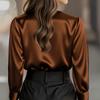 Women's Solid Color Lapel Smooth Simple Business Office Long Sleeve Shirt Elegant Shirt