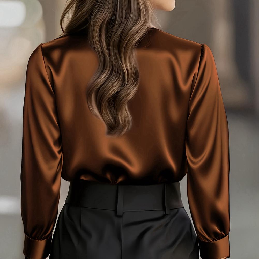 Women's Solid Color Lapel Smooth Simple Business Office Long Sleeve Shirt Elegant Shirt