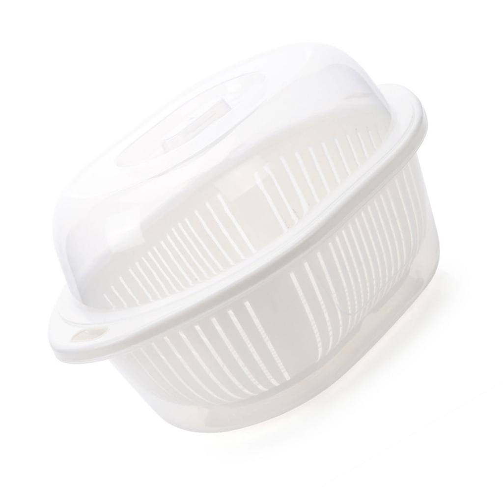 Dvouvrstý odkapávací koš s průhledným víkem Koš na mytí zeleniny a ovoce Organizér pro