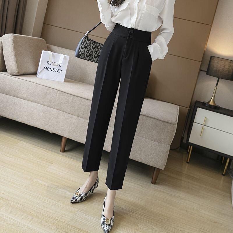 Women's High-Waisted Loose-Fit Cropped Cigarette Pants for Spring/Autumn