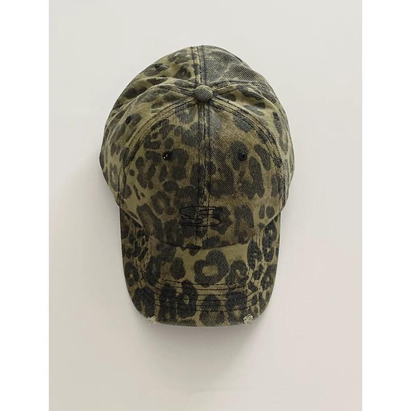 

Корейская Ретро Новая Бейсболка с Леопардовым Принтом для Женщин на Весну и Осень Рваная Старая Уличная Повседневная Бейсболка, Подчеркивающая Маленькое Лицо M（56-58cm）