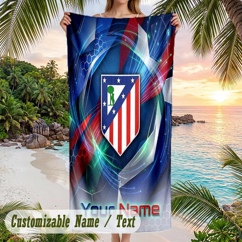 Beach Towel Atletico Madrid Print Custom Name Text Soft Towel for Swimming Pool