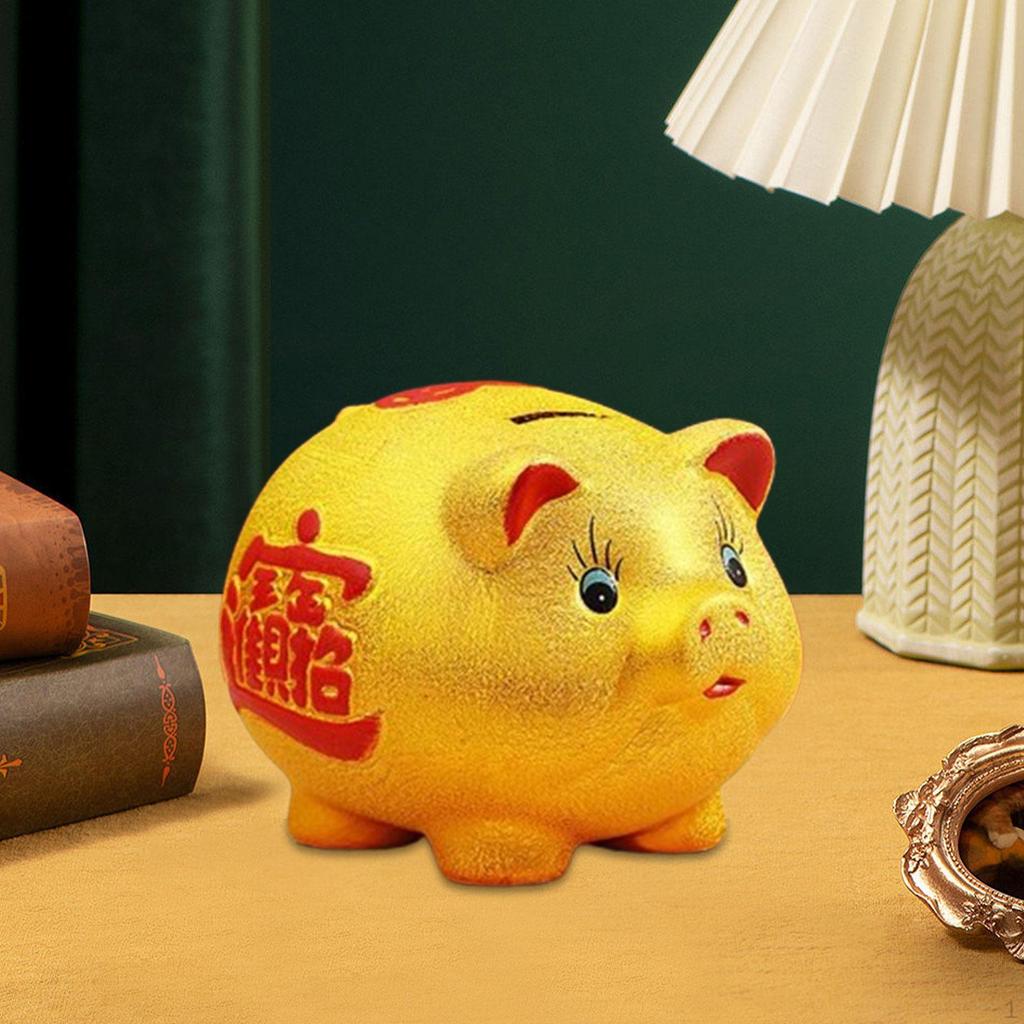 Golden Pig Figurine Piggy Bank Kids Saving Pot Handmade Cute Sculpture for Wall Shelf Decor Fine
