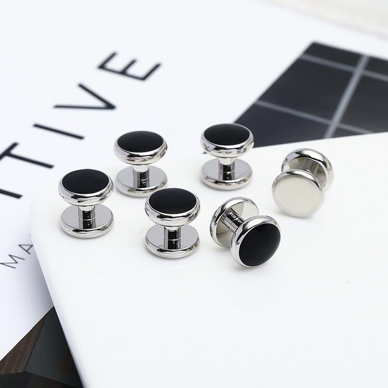 8-Piece Black Baked Paint Cufflinks & Tuxedo Studs Set for French Shirts