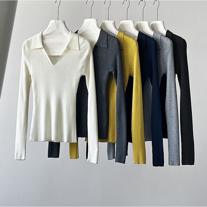 

Orange Zhi Early Autumn V-neck Slimming Long Sleeve Knitted Top 568