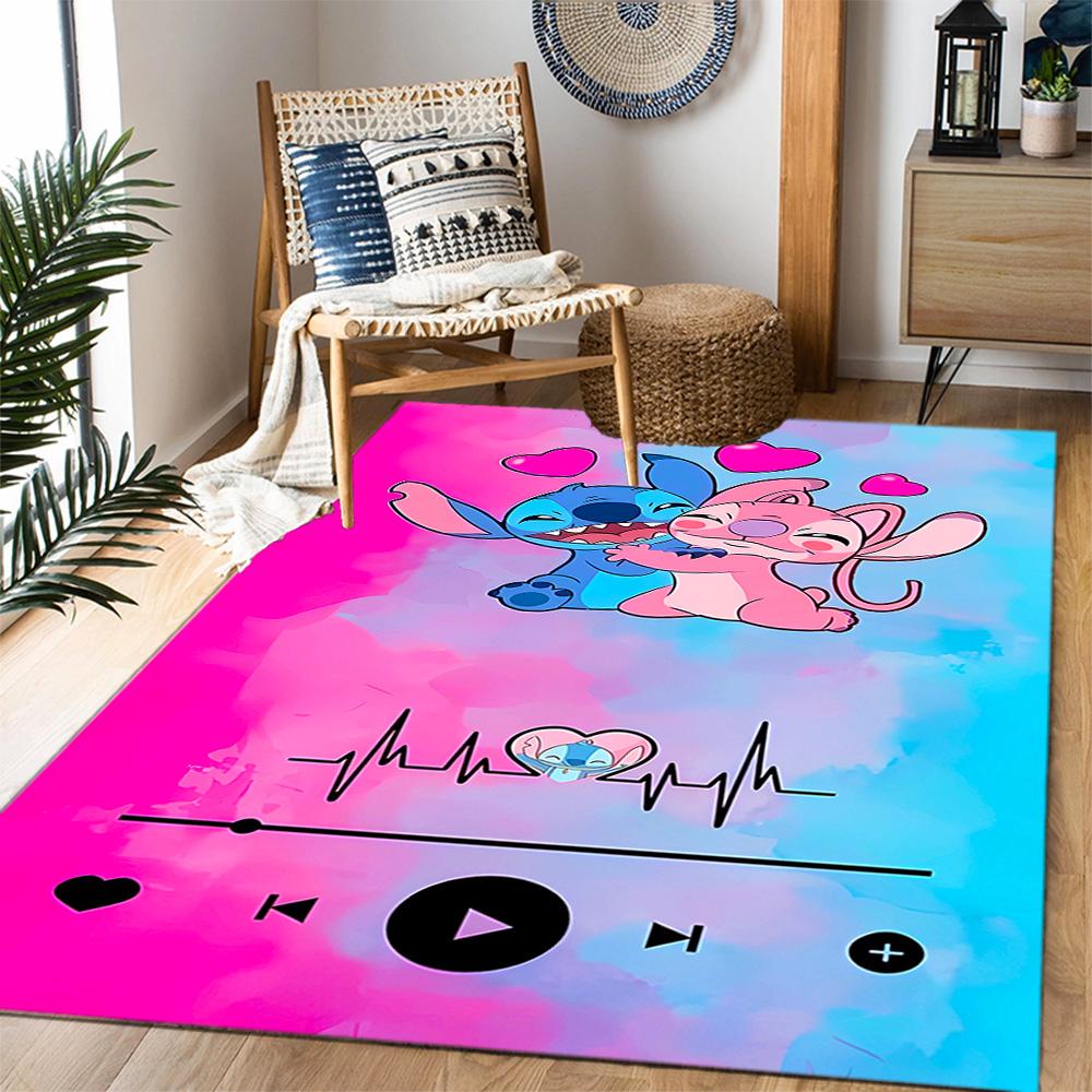 Stitch And Angel In Space Disney Cartoon Theme Anti-Slip Rug - Polyester, Home Decor, Suitable for Bedrooms, Living Rooms, Doorways, and Studios