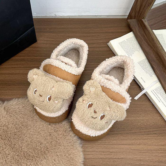 Cute cartoon home warm non-slip plush single shoes winter fashion versatile Velcro single shoes