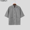 INCERUN Summer Men Lapel Neck Short Sleeve Striped Pockets Casual Oversized Shirts