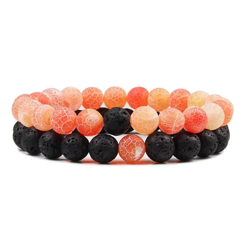 Sett Armbånd Par Avstand Svart Hvit Naturlig Lavastein Tiger Eye Beaded Yoga Armbånd for Menn Kvinner Elastisk tau Smykker