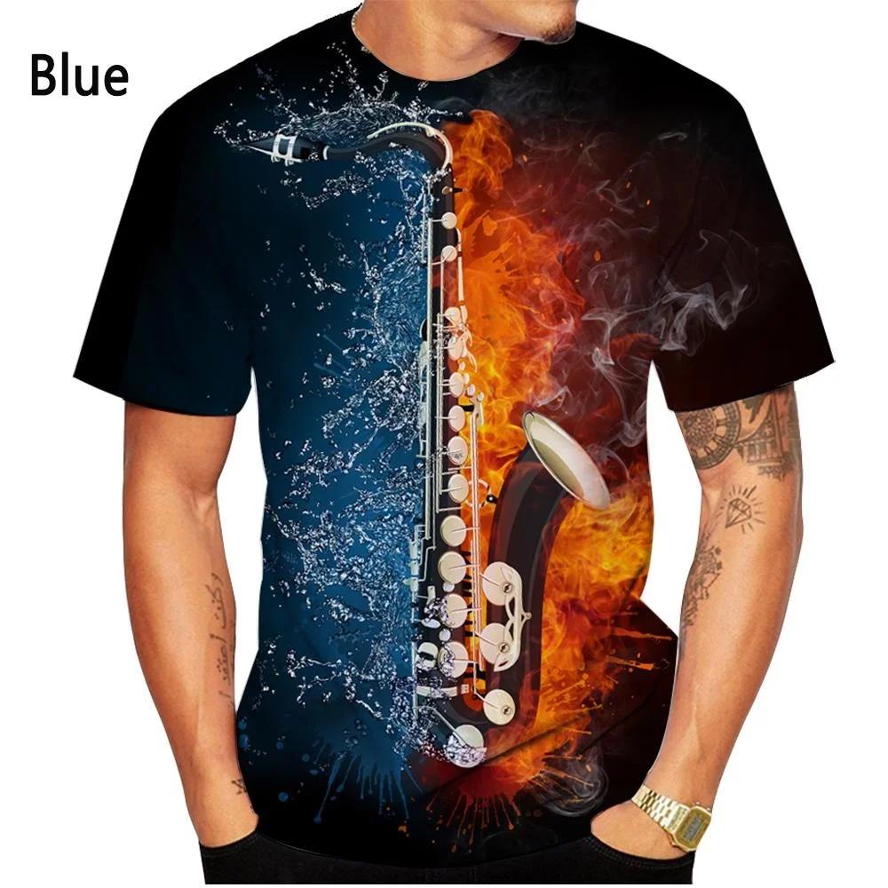 New Fashion Saxophone 3D Printed T-shirt Men's and Women's Summer Casual Short Sleeve Hip-hop Music Shirt Top