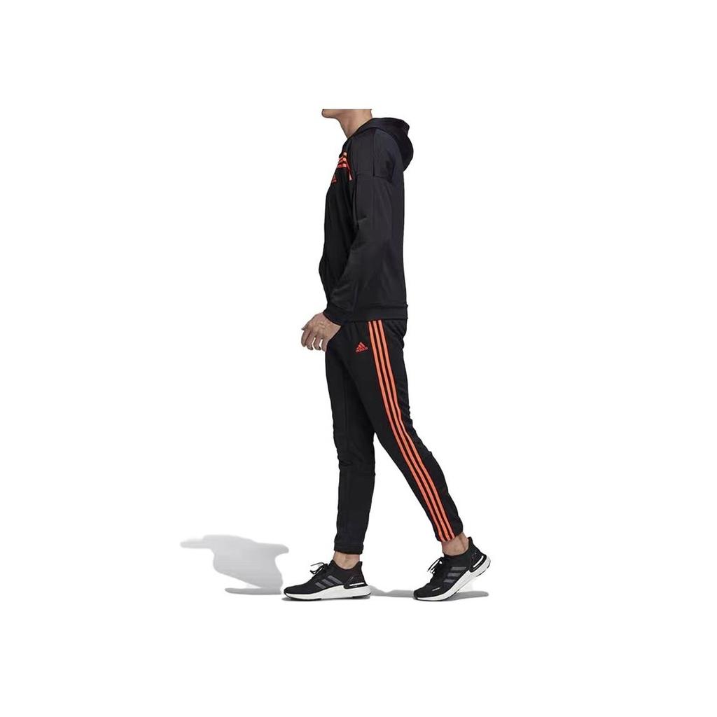 Adidas Quick-Drying Hooded Long Sleeve Jacket Comfortable Breathable Sports Pants Casual Sports Suit Unisex Sportswear Black FS6090