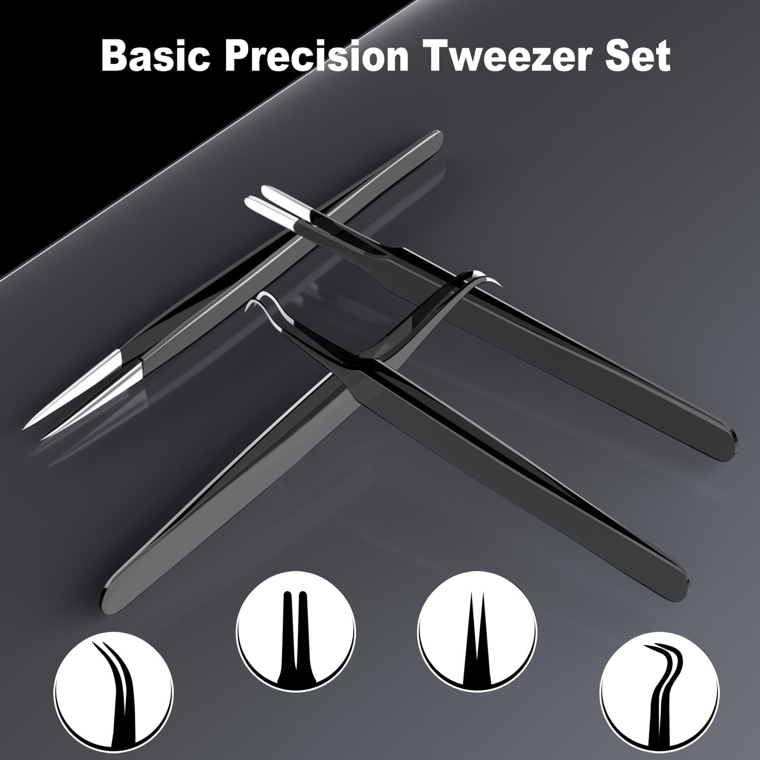 G.CATACC 4-Pack Precision Tweezers Set, Curved and Pointed Tweezer Kit for Craft, Eyelash Extension, Blackheads, Facial Hair, Ingrown Hair Removal,