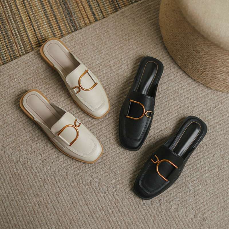 Half tray single shoes women's half slippers women's summer wear fashionable flat bottom bag head soft sole comfortable muller shoes women's spring a