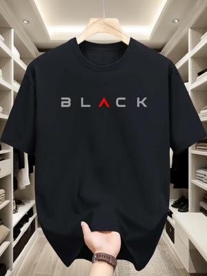 Spring and Summer Mens Clothing Cotton Fashion Casual Loose Black Letter Pattern Printed Round Neck Short Sleeved Tshirt Top